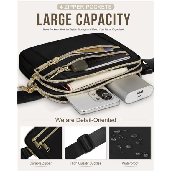 Fanny Packs for Women Fashion Waist Packs Bag with Adjustable Strap and 4 Zipper - Picture 3 of 7